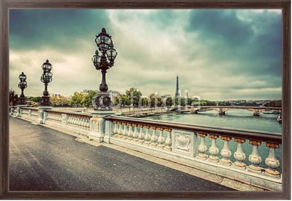 Постер Париж, Франция. Мост через Сену с типом исполнения На холсте в раме в багетной раме 221-02