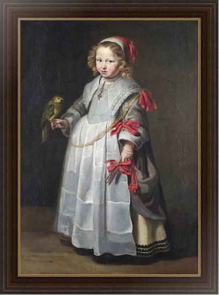 Постер Портрет девушки с попугаем с типом исполнения На холсте в раме в багетной раме 1.023.151