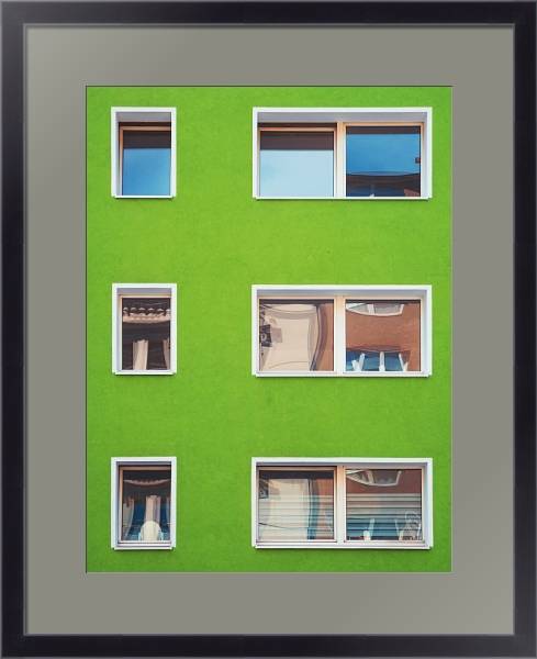 Постер Стена зеленого дома с окнами с типом исполнения Под стеклом в багетной раме 221-01