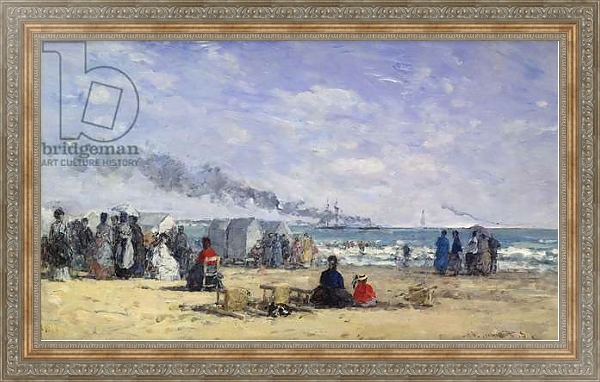 Постер The Beach at Trouville at Bathing Time; La Plage de Trouville a l'Heure du Bain, 1868 с типом исполнения На холсте в раме в багетной раме 484.M48.310
