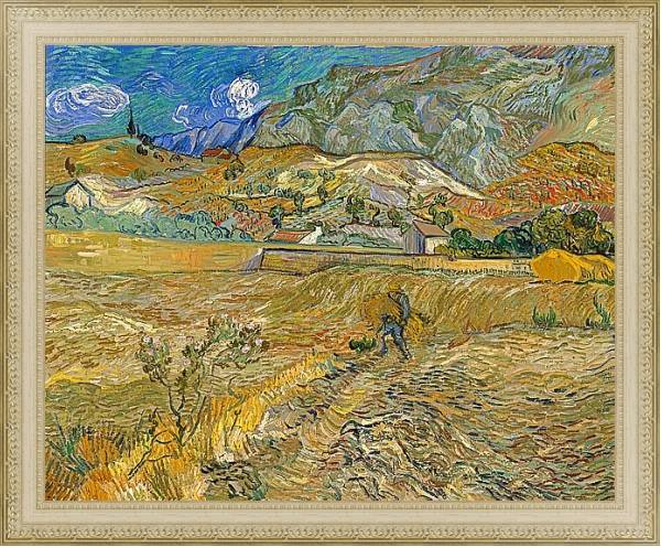 Постер Огороженное пшеничное поле с крестьянином с типом исполнения На холсте в раме в багетной раме 484.M48.725