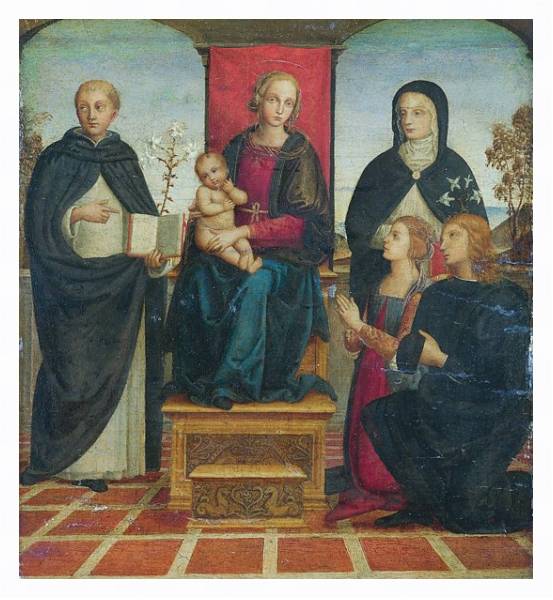 Постер Дева Мария с младенцем со Святыми 2 с типом исполнения На холсте в раме в багетной раме 221-03