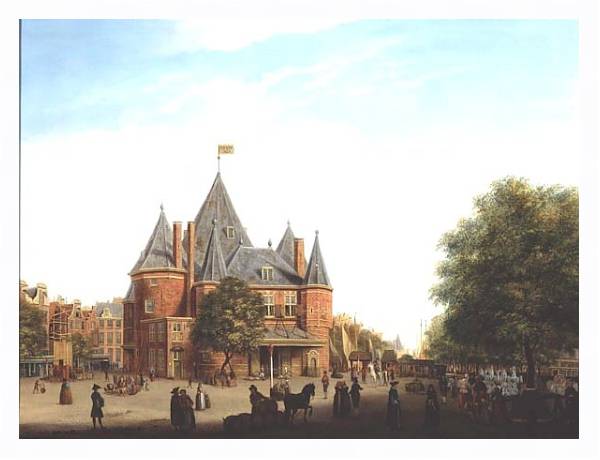 Постер Вид на новый рынок, Амстердам с типом исполнения На холсте в раме в багетной раме 221-03