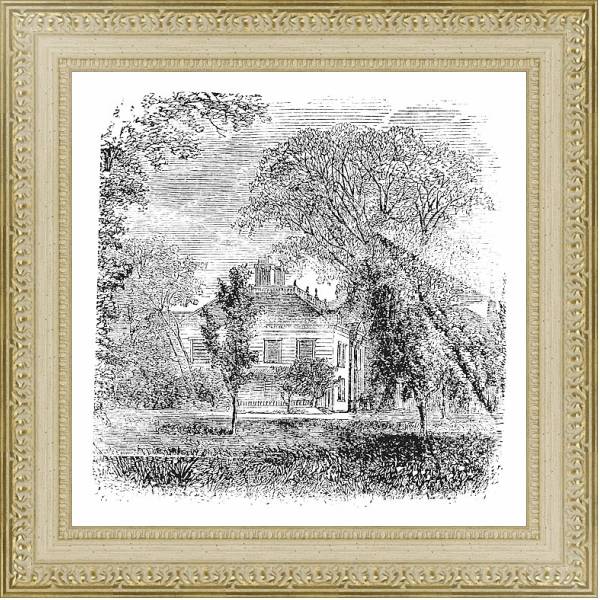 Постер Longfellow ,House, Massachusetts,  Cambridge , America, vintage engraving. с типом исполнения Акварель в раме в багетной раме 484.M48.725