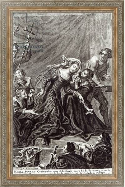 Постер The Execution of Mary, Queen of Scots, 8th February 1587, engraving by Gaspar Boutatts с типом исполнения На холсте в раме в багетной раме 484.M48.310
