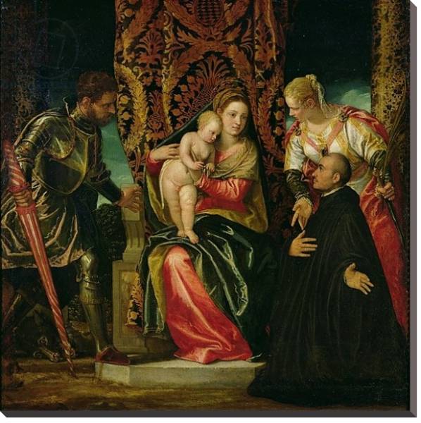 Постер Virgin and Child between St. Justine and St. George, with a Benedictine monk с типом исполнения На холсте без рамы