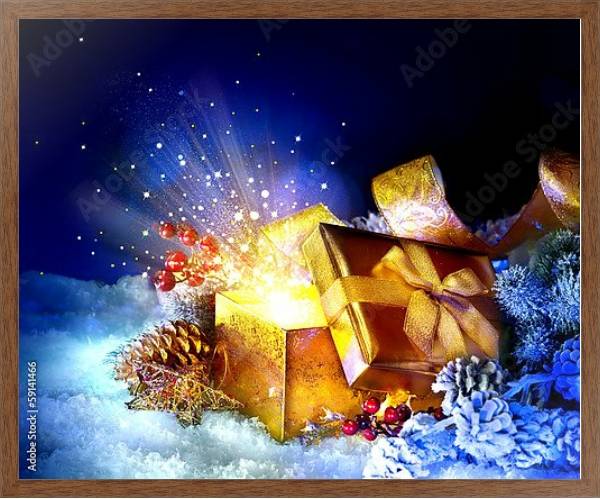 Постер Новогодний подарок с типом исполнения На холсте в раме в багетной раме 1727.4310