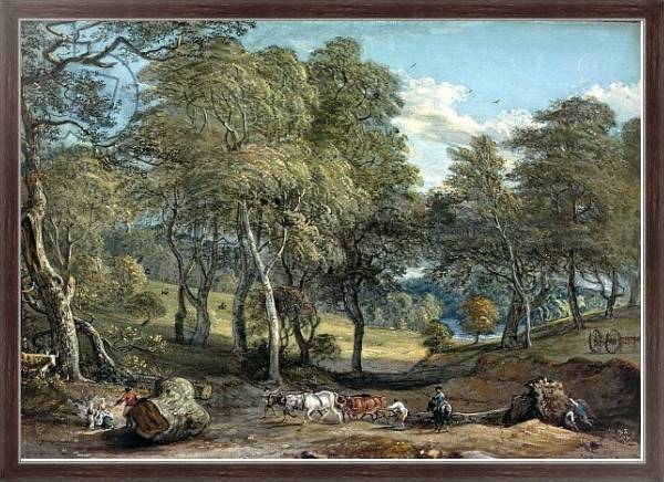 Постер Windsor Forest with Oxen Drawing Timber, 1798 с типом исполнения На холсте в раме в багетной раме 221-02