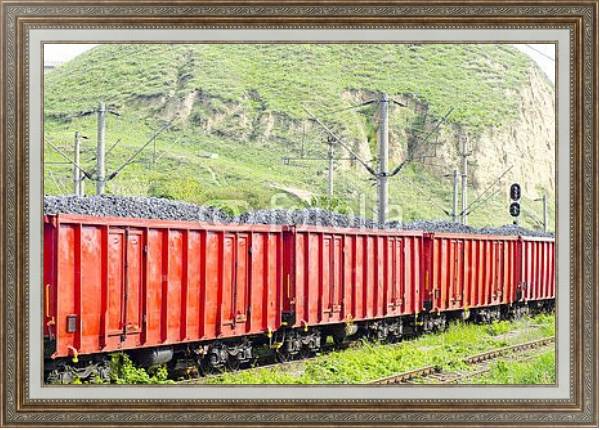 Постер Вагоны грузового поезда с углем с типом исполнения На холсте в раме в багетной раме 595.M52.330