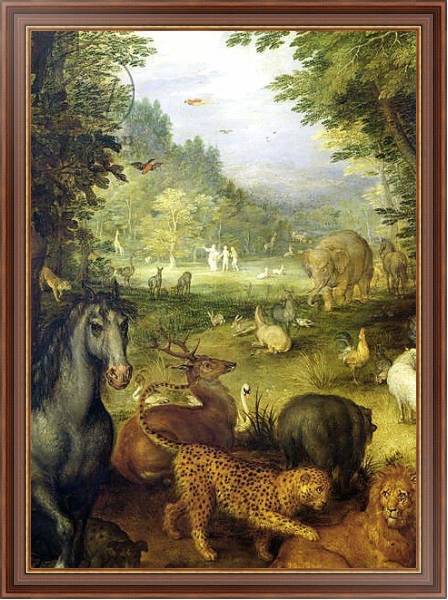 Постер Earth, or The Earthly Paradise, detail of animals, 1607-08 с типом исполнения На холсте в раме в багетной раме 35-M719P-83
