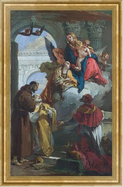 Постер Дева Мария с младенцем, появляющиеся перед группой Святых с типом исполнения На холсте в раме в багетной раме NA033.1.051
