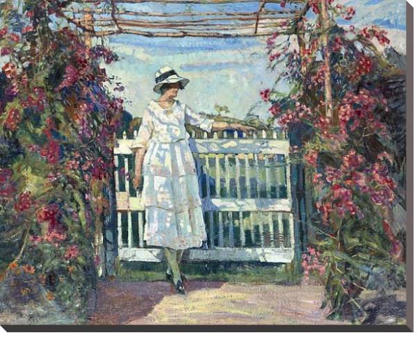Постер Молодая женщина в саду с розами с типом исполнения На холсте без рамы
