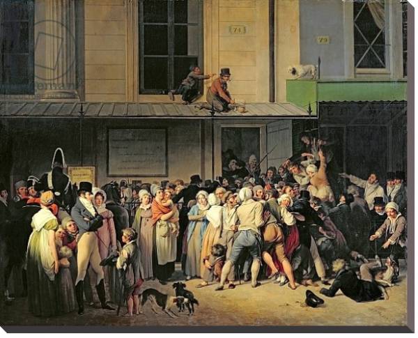 Постер The Entrance to the Theatre de l'Ambigu-Comique before a Free Performance, 1819 с типом исполнения На холсте без рамы