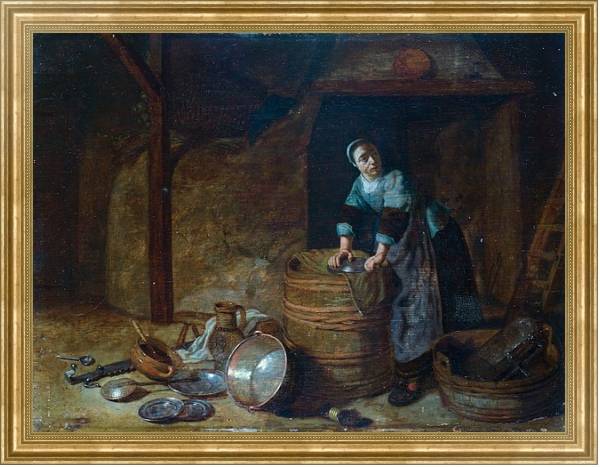 Постер Женщина, чистящая горшок с типом исполнения На холсте в раме в багетной раме NA033.1.051