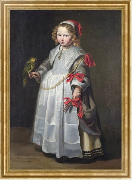 Постер Портрет девушки с попугаем с типом исполнения На холсте в раме в багетной раме NA033.1.051