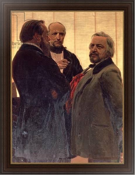 Постер Vladimir Odoevsky, Mily Balakirev and Mikhail Ivanovich Glinka, 1890s с типом исполнения На холсте в раме в багетной раме 1.023.151