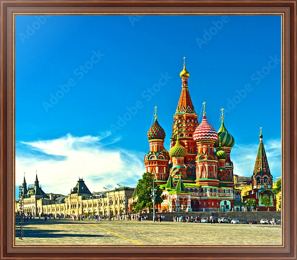 Постер Россия, Москва. Летний вид на Красную площадь с типом исполнения На холсте в раме в багетной раме 35-M719P-83