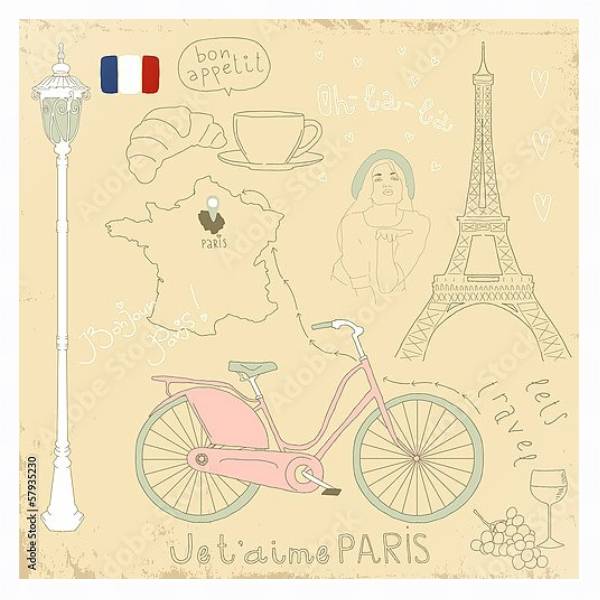 Постер Символы Парижа с типом исполнения На холсте в раме в багетной раме 221-03