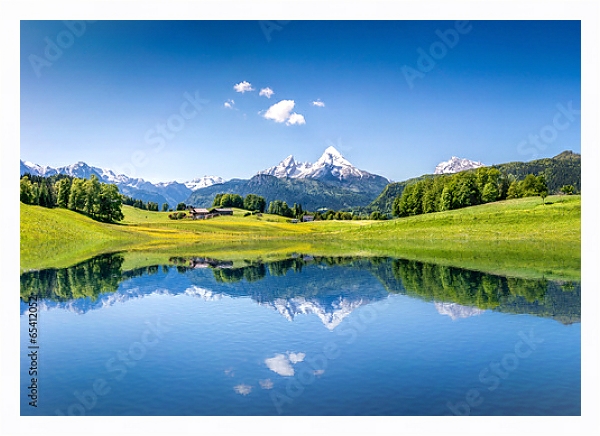 Постер Швейцария. Альпийское горное озеро №2 с типом исполнения На холсте в раме в багетной раме 221-03