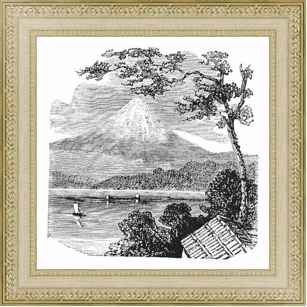 Постер Mount Fuji in Japan vintage engraving с типом исполнения Акварель в раме в багетной раме 484.M48.725