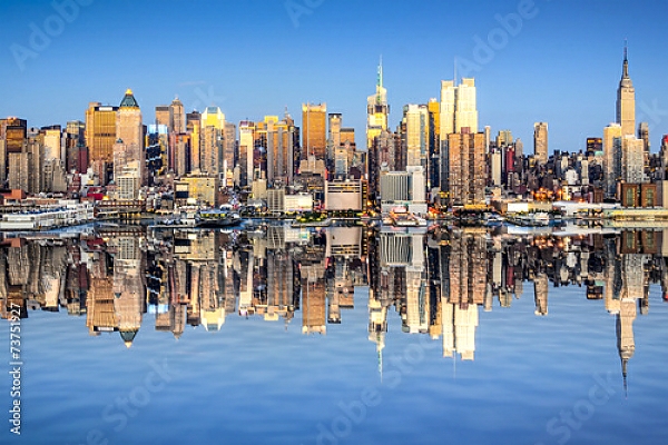 Постер США, Нью-Йорк. New York City View over Hudson River с типом исполнения На холсте без рамы