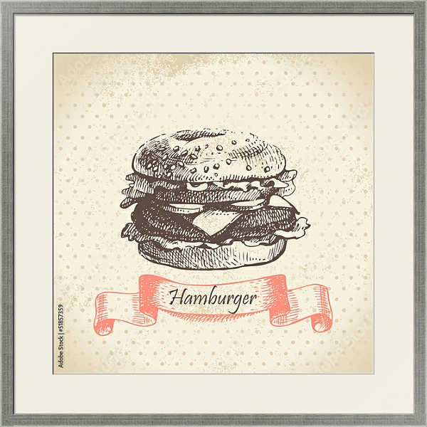 Постер Иллюстрация с гамбургером с типом исполнения Под стеклом в багетной раме 1727.2510