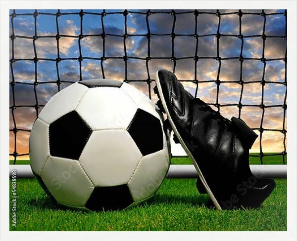Постер Футбольный мяч и бутса с типом исполнения На холсте в раме в багетной раме 1727.7010