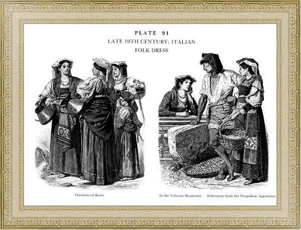 Постер Fin du XIXè Siècle, Habits Traditionnels Italien, Late 19Th Century Italian Folk Dress с типом исполнения Акварель в раме в багетной раме 484.M48.725