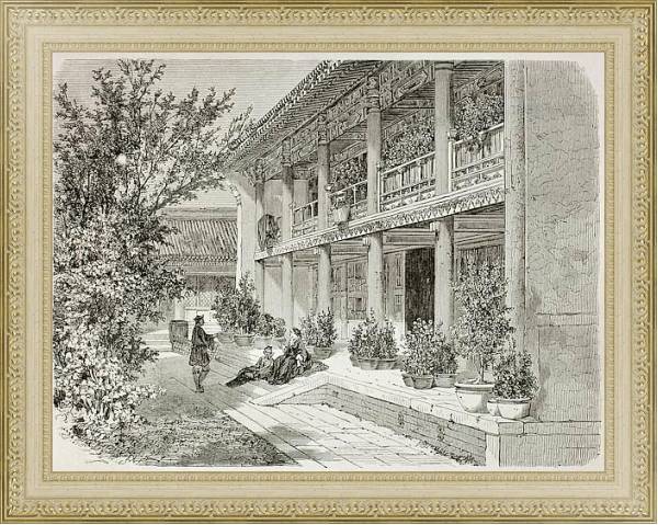 Постер British Legation Verandah in Beijing. Created by Therond, published on Le Tour du Monde, Paris, 1864 с типом исполнения Акварель в раме в багетной раме 484.M48.725