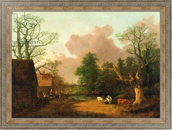 Постер A Landscape with Figures, Farm Buildings and a Milkmaid, c.1754-6 с типом исполнения На холсте в раме в багетной раме 484.M48.310