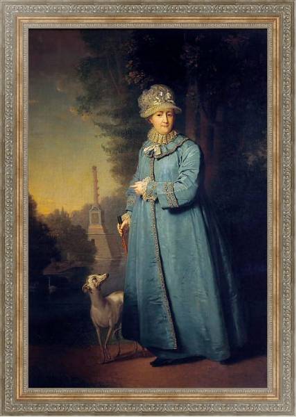Постер Екатерина II на прогулке в Царскосельском парке (с Чесменской колонной на фоне) с типом исполнения На холсте в раме в багетной раме 484.M48.310