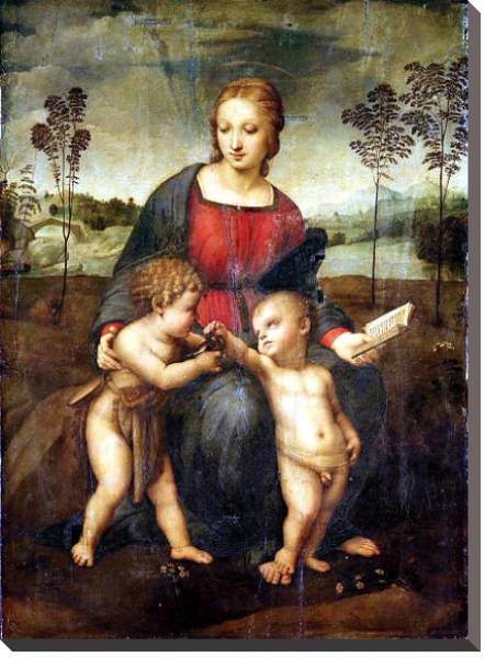 Постер Мадонна со щеглом. Мария с младенцем и Иоанном Крестителем с типом исполнения На холсте без рамы