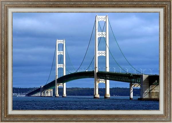 Постер США. Мичиган. Мост Макинак с типом исполнения На холсте в раме в багетной раме 595.M52.330