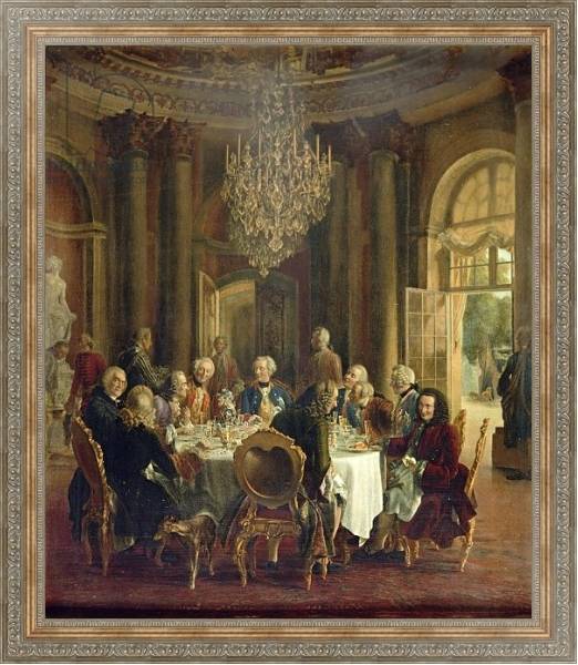 Постер Dinner Table at Sanssouci, 1850 с типом исполнения На холсте в раме в багетной раме 484.M48.310