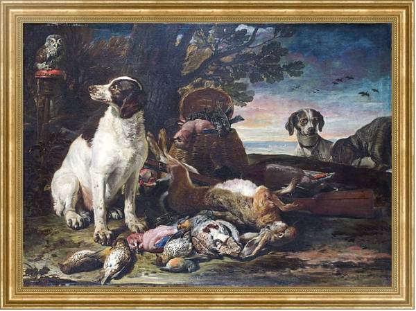 Постер Мертвые птицы и игра с собаками и совой с типом исполнения На холсте в раме в багетной раме NA033.1.051