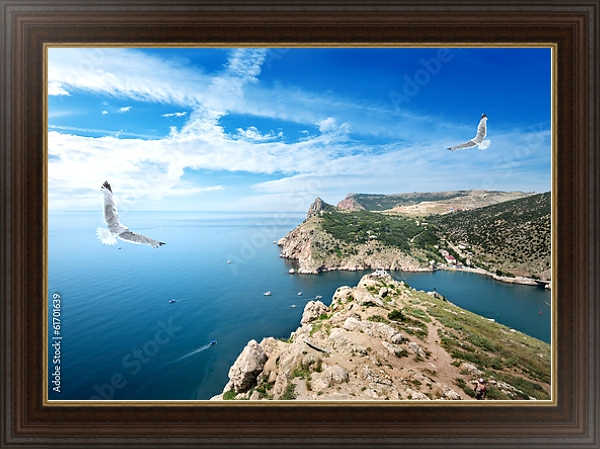 Постер Крым, чайки над морем с типом исполнения На холсте в раме в багетной раме 1.023.151