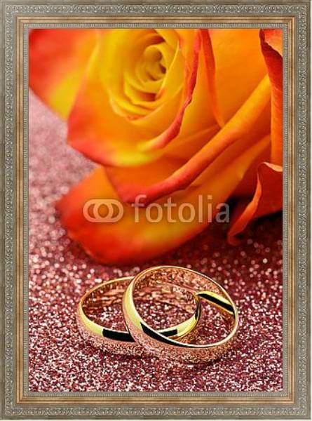 Постер Золотые кольца и роза с типом исполнения На холсте в раме в багетной раме 484.M48.310