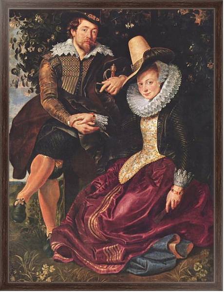 Постер Автопортрет с женой Изабеллой Брант в зарослях жимолости с типом исполнения На холсте в раме в багетной раме 221-02