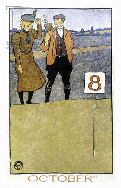 Постер Couple playing golf - in “” Golf Calendar”” by Edward Penfield, ed. 1899 с типом исполнения На холсте в раме в багетной раме 221-03
