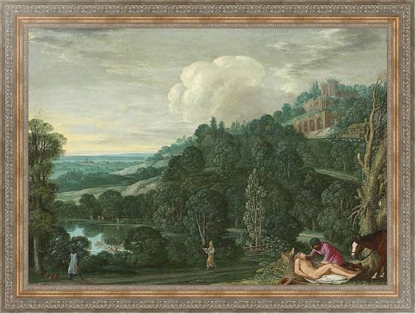 Постер Пейзаж и  добрый самаритянин с типом исполнения На холсте в раме в багетной раме 484.M48.310