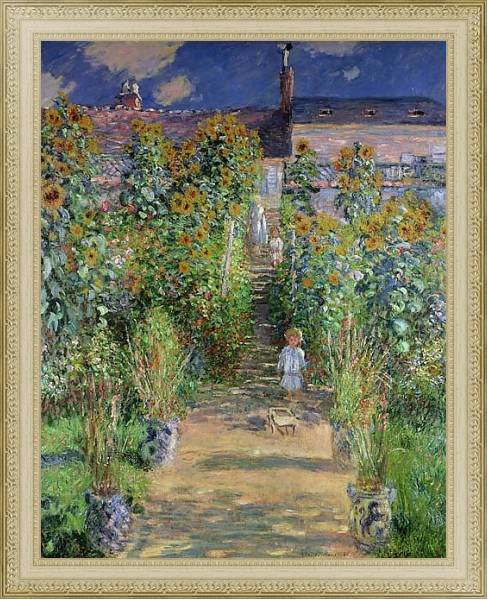 Постер Monet's garden at V?theuil с типом исполнения На холсте в раме в багетной раме 484.M48.725