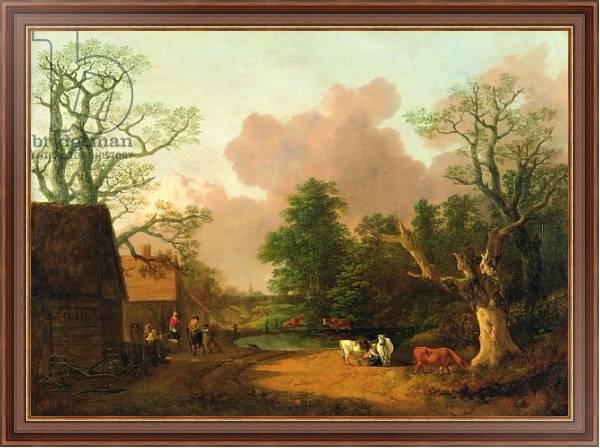 Постер A Landscape with Figures, Farm Buildings and a Milkmaid, c.1754-6 с типом исполнения На холсте в раме в багетной раме 35-M719P-83
