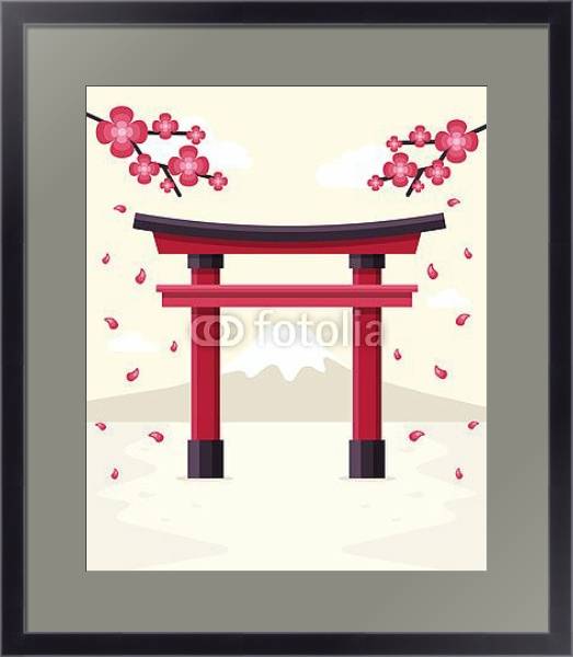 Постер Японские ворота Тории на фоне горы Фудзи с типом исполнения Под стеклом в багетной раме 221-01