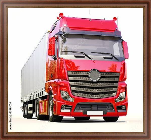 Постер Красный грузовик с типом исполнения На холсте в раме в багетной раме 35-M719P-83