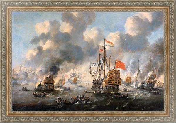 Постер The Dutch burn down the English fleet before Chatham с типом исполнения На холсте в раме в багетной раме 484.M48.310