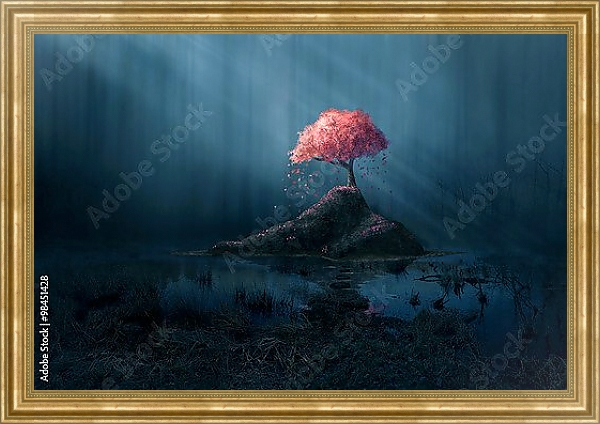 Постер Розовое дерево с типом исполнения На холсте в раме в багетной раме NA033.1.051
