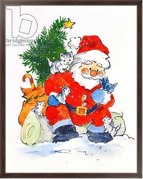 Постер Father Christmas and Kittens, 1996 с типом исполнения На холсте в раме в багетной раме 221-02