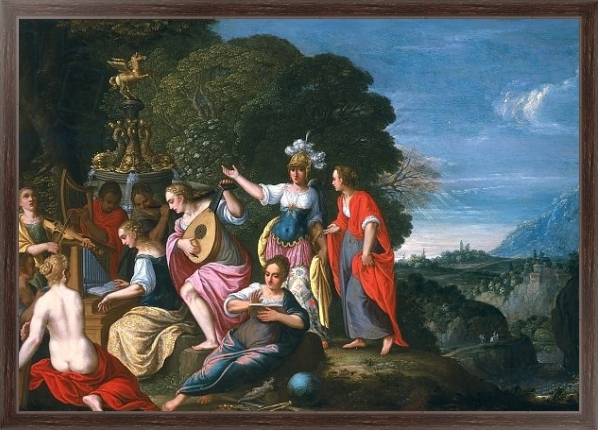 Постер Athene and the Nine Muses at the Wells of Hipokrene, 1624 с типом исполнения На холсте в раме в багетной раме 221-02