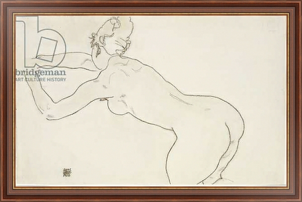 Постер Female nude kneeling and bending forward to the left, 1918 с типом исполнения На холсте в раме в багетной раме 35-M719P-83