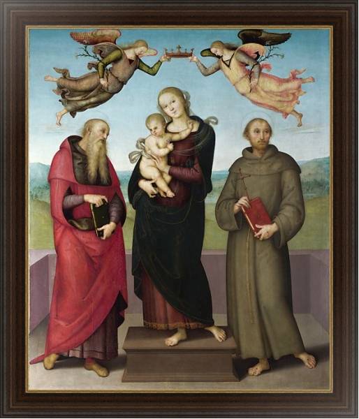 Постер Дева Мария с младенцем и Святыми Жеромом и Франсисом с типом исполнения На холсте в раме в багетной раме 1.023.151
